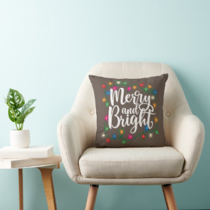 Funny Merry and Bright Christmas Lights Xmas Holid Cushion