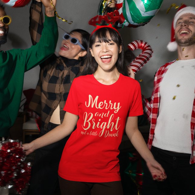 Funny Merry Bright and drunk script modern red  T-Shirt (Creator Uploaded)