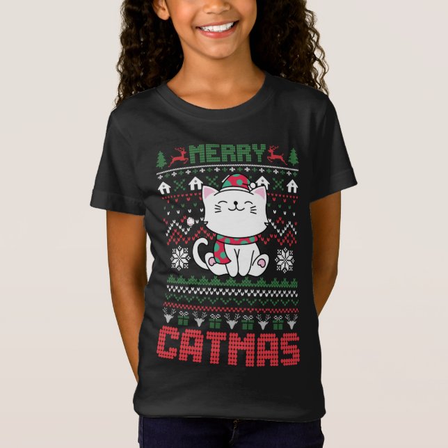 Funny Merry Catmas Ugly Christmas Sweater Cat Sant (Front)