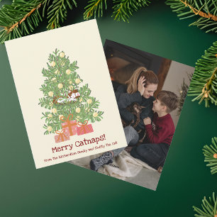 Funny Merry Catnaps! Cat on Chistmas Tree  Holiday Card