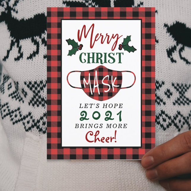 Funny "Merry Christ Mask" Modern Holiday Card (Creator Uploaded)