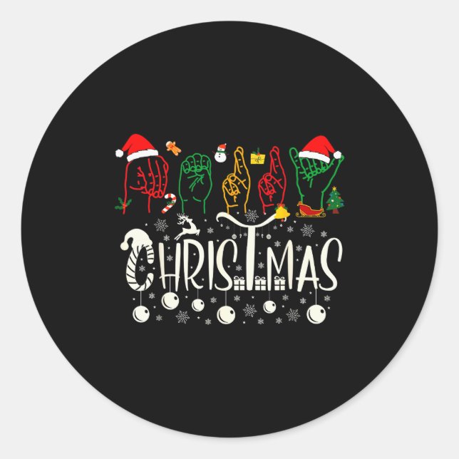 Funny Merry Christmas Asl Tee American Sign Langua Classic Round Sticker (Front)