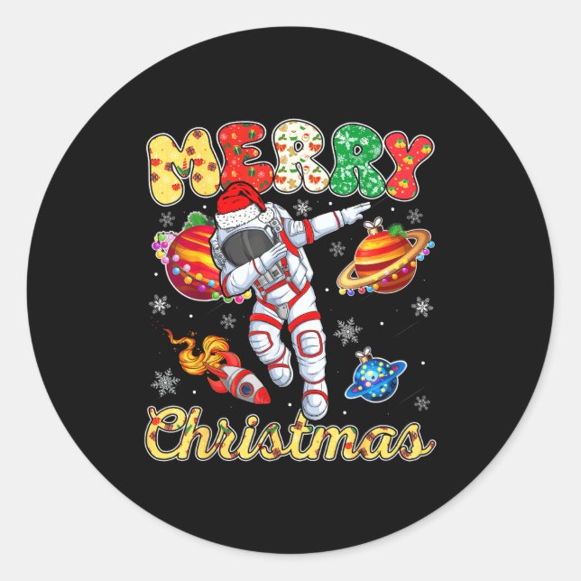 Funny Merry Christmas Astronaut Dabbing Space Snow Classic Round Sticker (Front)