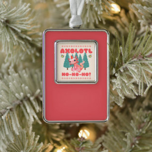 Funny Merry Christmas Axolotl Ho-Ho-Ho! Silver Plated Framed Ornament