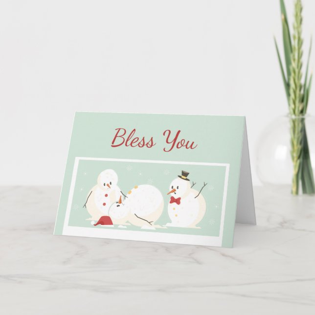 Funny Merry Christmas Bless You Snowman Humour Card (Front)