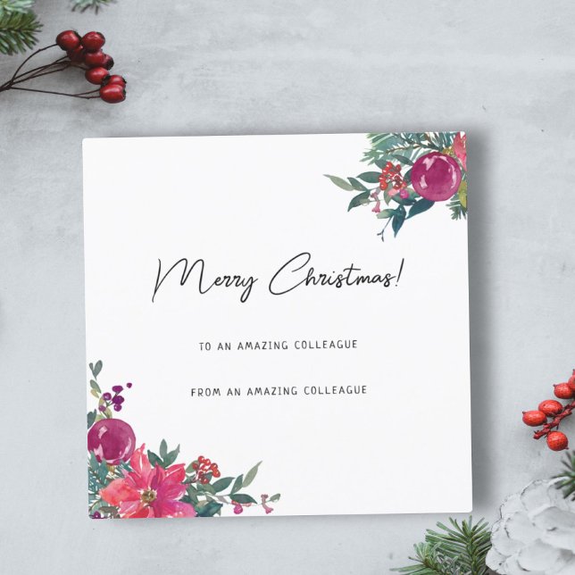 Funny merry Christmas boss coworker floral foliage Holiday Card (Creator Uploaded)