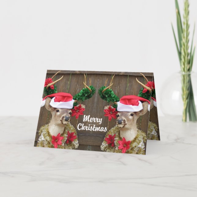Funny Merry Christmas Buck Whitetail Deer Holiday Card (Front)