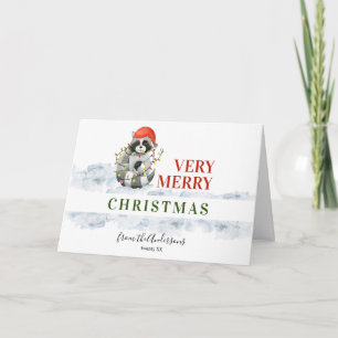 Funny Merry Christmas Cute Raccoonc Holiday Card