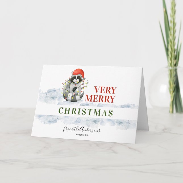 Funny Merry Christmas Cute Raccoonc Holiday Card (Front)