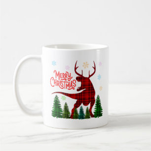funny merry christmas dinosaur deer check plaid coffee mug