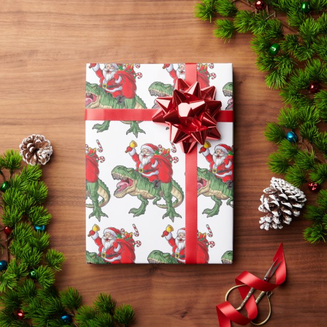 Funny Merry Christmas Dinosaur Santa Claus Wrapping Paper (Holiday Gift)