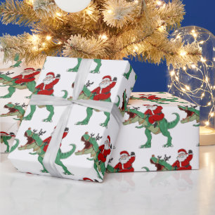 Funny Merry Christmas Dinosaur Santa Claus Wrapping Paper