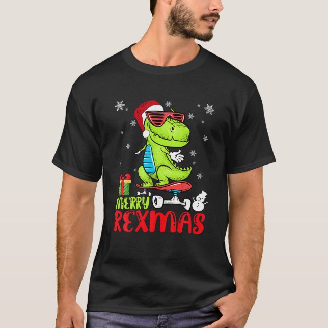 Funny Merry Christmas Dinosaurs Rex Xmas T-Shirt (Front)