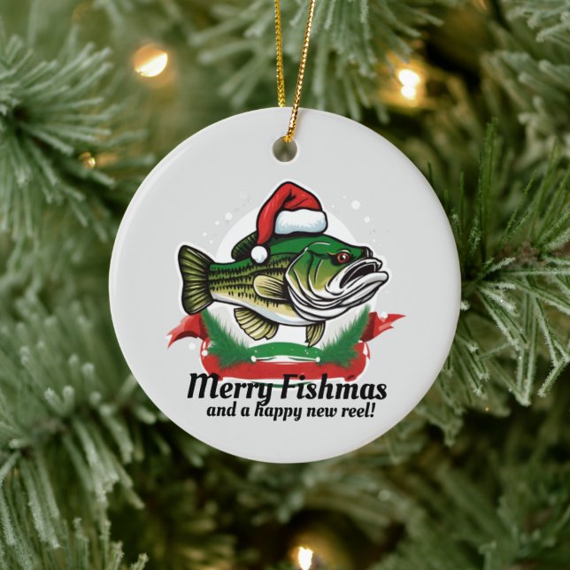 Funny Merry Christmas Fishmas Fishing Santa Fish Ceramic Tree Decoration (Tree)