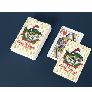 Funny Merry Christmas Fishmas Fishing Santa Fish Playing Cards