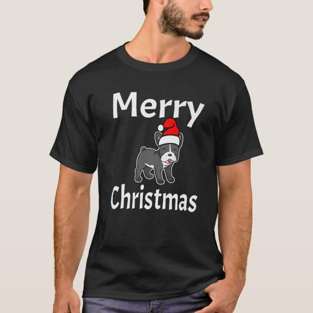 Funny Merry Christmas French Bulldog Dog Lover Ani T-Shirt (Front)