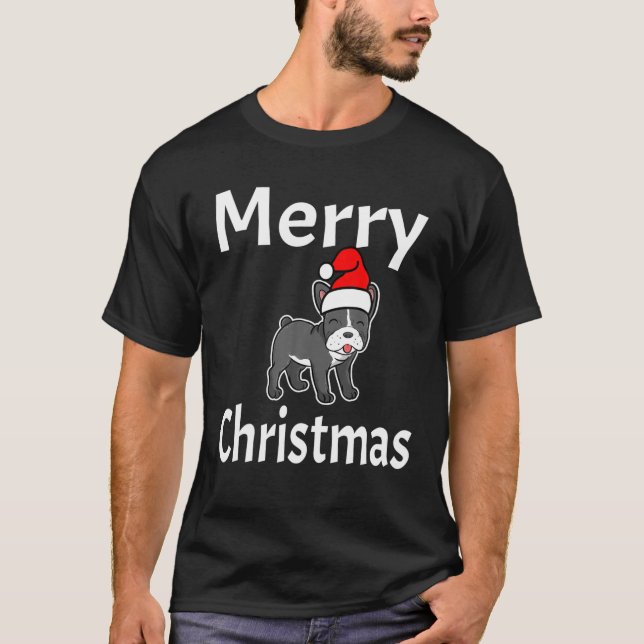 Funny Merry Christmas French Bulldog Dog Lover Ani T-Shirt (Front)