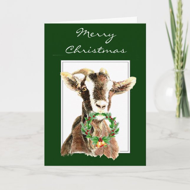 Funny Merry Christmas from Old Goat  Animal, Holiday Card (Front)