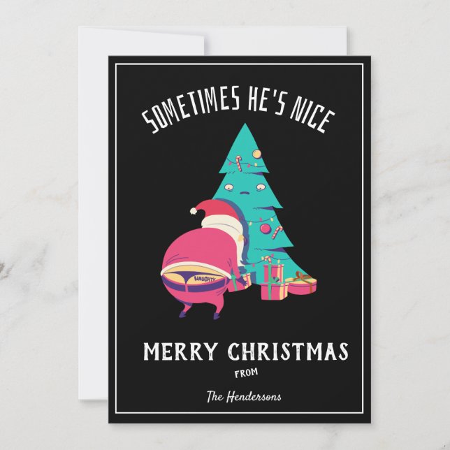 Funny Merry Christmas Greeting Naughty Black Holiday Card (Front)
