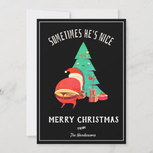 Funny Merry Christmas Greeting Naughty Santa Black Holiday Card