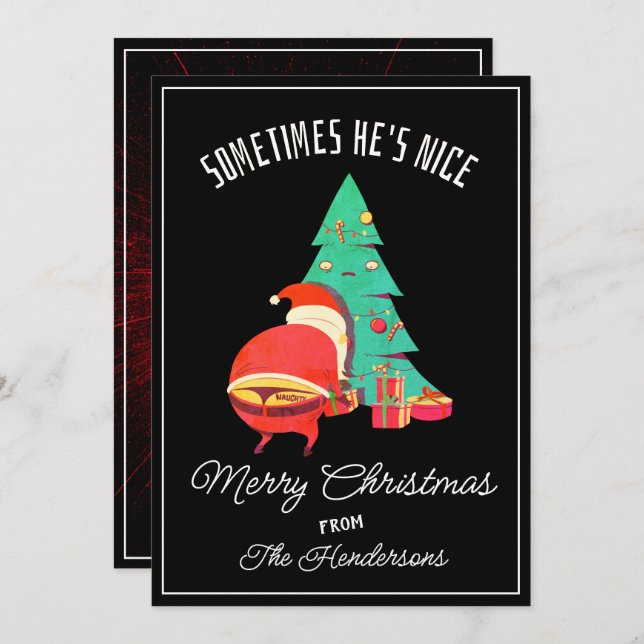 Funny Merry Christmas Greeting Naughty Santa Theme Holiday Card (Front/Back)