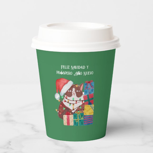 Funny Merry Christmas & Happy New Year in Spanish Paper Cups (Front)