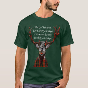 Funny Merry Christmas Hipster Deer T-Shirt