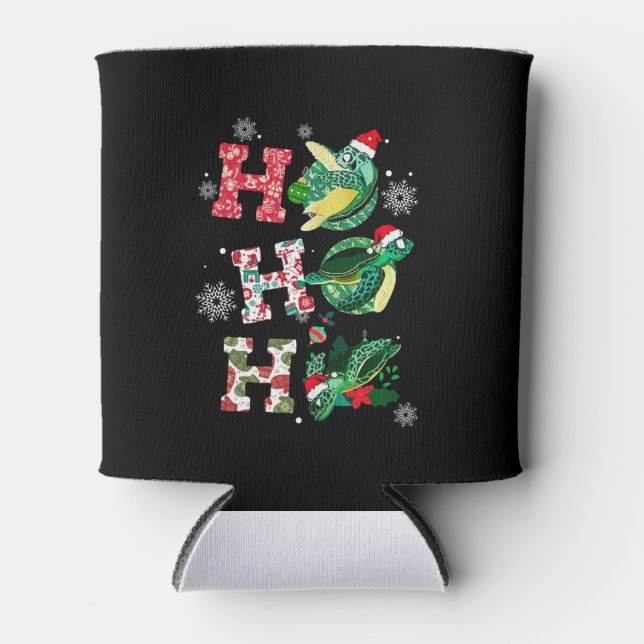 Funny Merry Christmas HO HO HO Turtle Santa Can Cooler (Front)