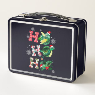 Funny Merry Christmas HO HO HO Turtle Santa Metal Lunch Box