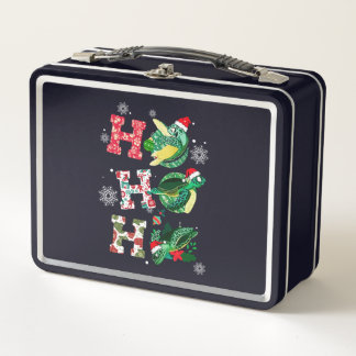 Funny Merry Christmas HO HO HO Turtle Santa Metal Lunch Box