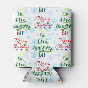 Funny Merry Christmas Holiday Naughty Elf Can Cooler