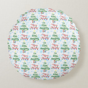 Funny Merry Christmas Holiday Naughty Elf Round Cushion