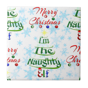 Funny Merry Christmas Holiday Naughty Elf Tile