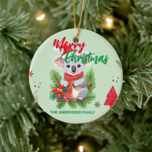 Funny merry christmas Koala Santa red and green Sc Ceramic Tree Decoration