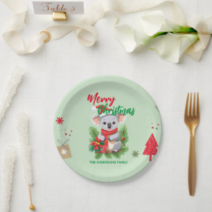 Funny merry christmas Koala Santa red and green Sc Paper Plate