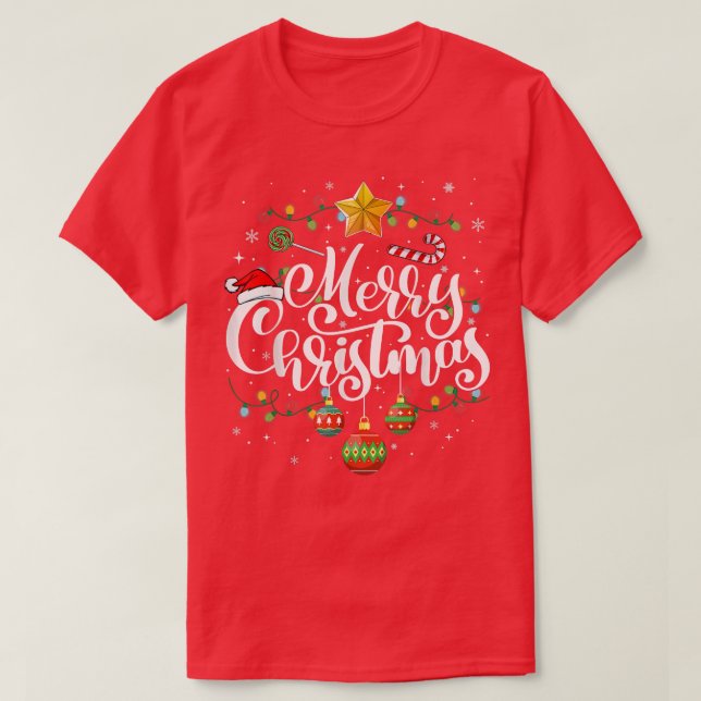Funny Merry Christmas Lights Christmas Pajama Xmas T-Shirt (Design Front)