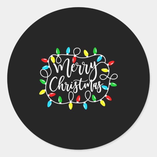 Funny Merry Christmas Lights Xmas Family Men Women Classic Round Sticker (Front)