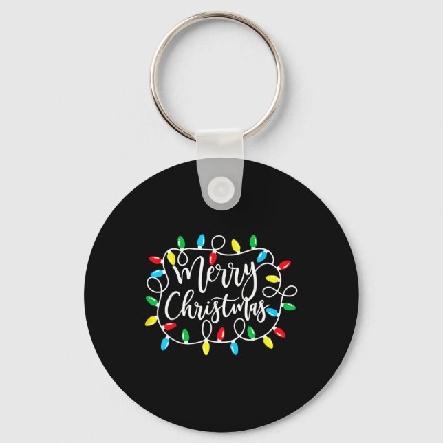 Funny Merry Christmas Lights Xmas Family Men Women Key Ring (Front)