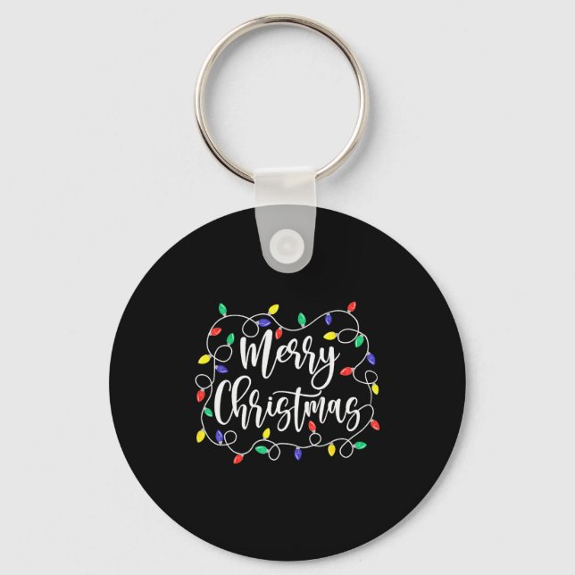 Funny Merry Christmas Lights Xmas Family Men Women Key Ring (Front)