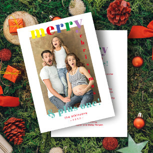 Funny Merry Christmas & Plus One Family Photo Holiday Card