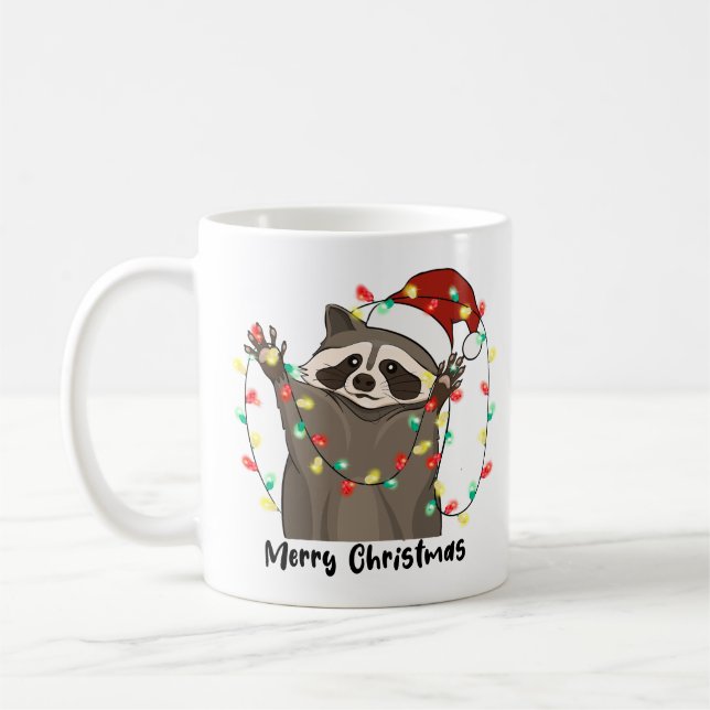 Funny Merry Christmas Racoon Coffee Mug (Left)