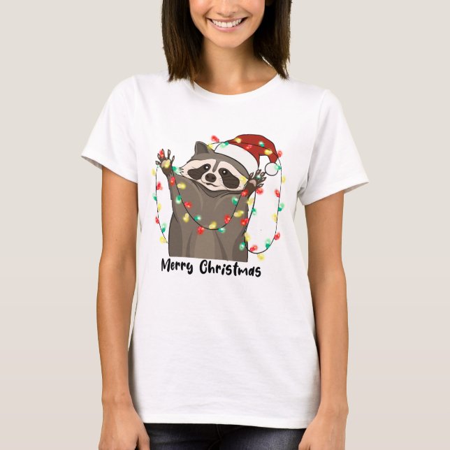 Funny Merry Christmas Racoon T-Shirt (Front)