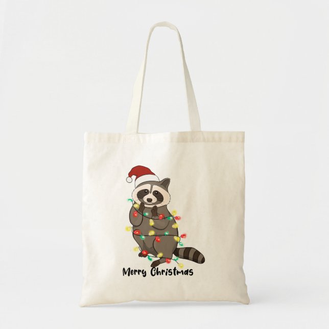 Funny Merry Christmas Racoon Tote Bag (Front)