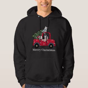 Funny Merry Christmas Red Truck Cat Hoodie