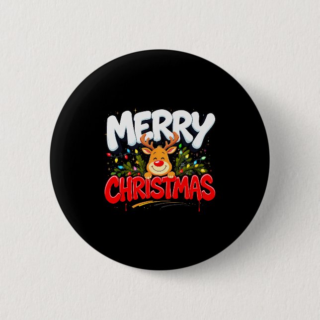 Funny Merry Christmas Reindeer Xmas Family Men &am 6 Cm Round Badge (Front)