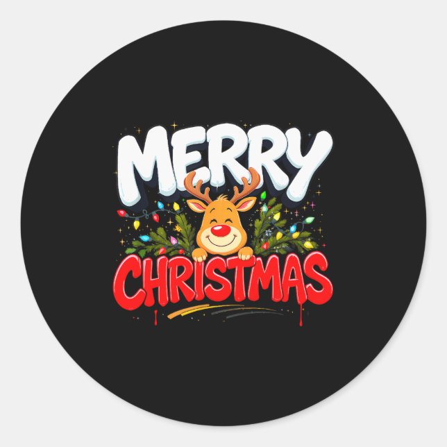 Funny Merry Christmas Reindeer Xmas Family Men &am Classic Round Sticker (Front)