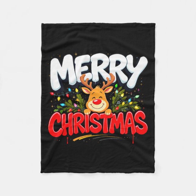Funny Merry Christmas Reindeer Xmas Family Men &am Fleece Blanket (Front)