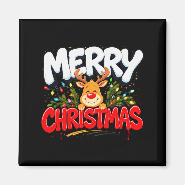 Funny Merry Christmas Reindeer Xmas Family Men &am Magnet (Front)