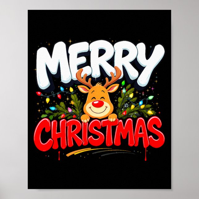 Funny Merry Christmas Reindeer Xmas Family Men &am Poster (Front)