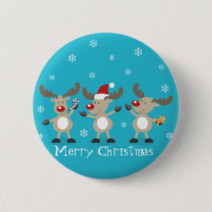 Funny Merry Christmas Reindeers 6 Cm Round Badge